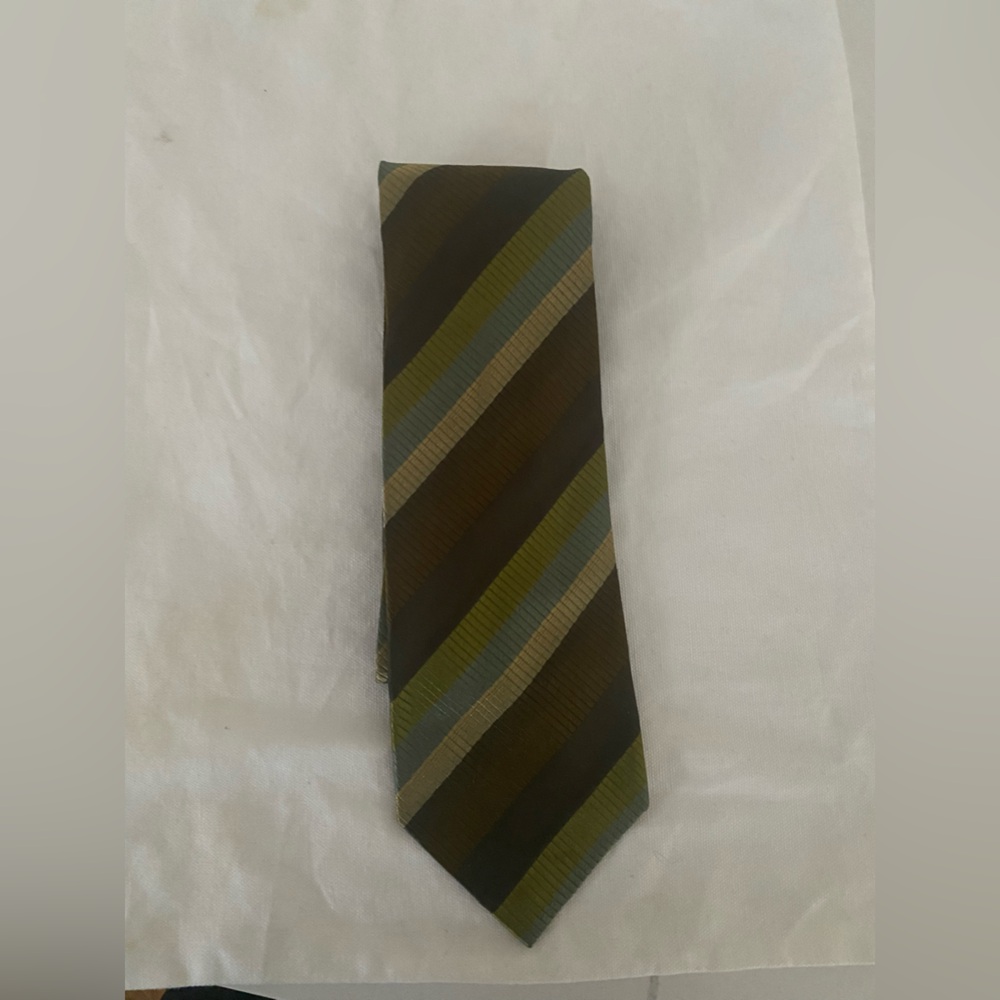 Classic John Farley Striped Tie in Olive and Brown